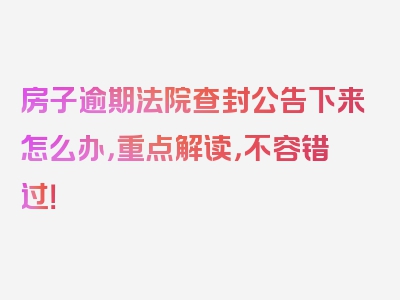 房子逾期法院查封公告下来怎么办，重点解读，不容错过！