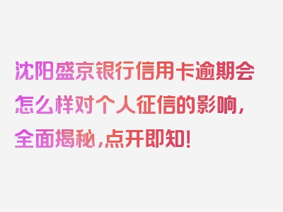 沈阳盛京银行信用卡逾期会怎么样对个人征信的影响，全面揭秘，点开即知！