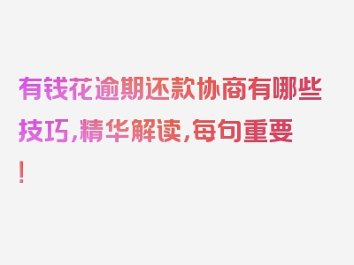 有钱花逾期还款协商有哪些技巧，精华解读，每句重要！