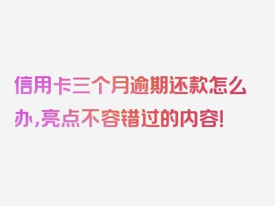 信用卡三个月逾期还款怎么办，亮点不容错过的内容！