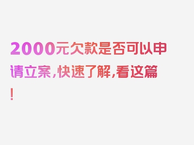 2000元欠款是否可以申请立案，快速了解，看这篇！