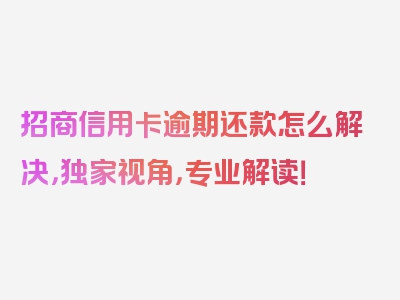 招商信用卡逾期还款怎么解决，独家视角，专业解读！