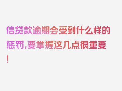 信贷款逾期会受到什么样的惩罚，要掌握这几点很重要！