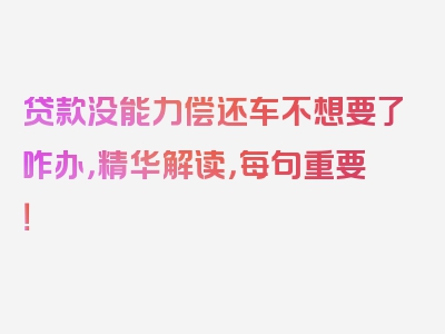 贷款没能力偿还车不想要了咋办，精华解读，每句重要！