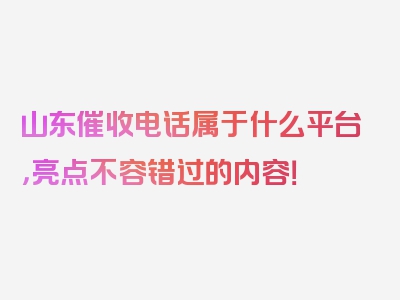 山东催收电话属于什么平台，亮点不容错过的内容！