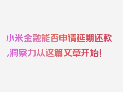 小米金融能否申请延期还款，洞察力从这篇文章开始！