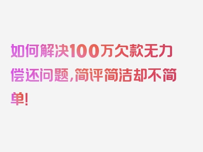 如何解决100万欠款无力偿还问题，简评简洁却不简单！