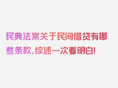 民典法案关于民间借贷有哪些条款，综述一次看明白！