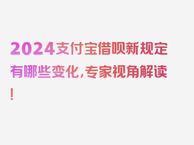 2024支付宝借呗新规定有哪些变化，专家视角解读！