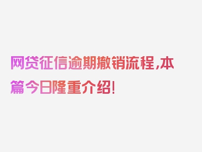 网贷征信逾期撤销流程，本篇今日隆重介绍!