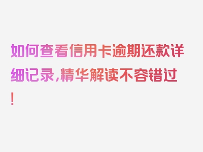 如何查看信用卡逾期还款详细记录，精华解读不容错过！