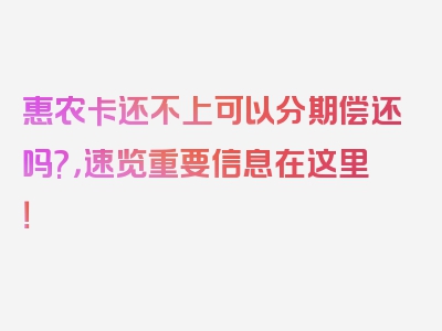 惠农卡还不上可以分期偿还吗?，速览重要信息在这里！