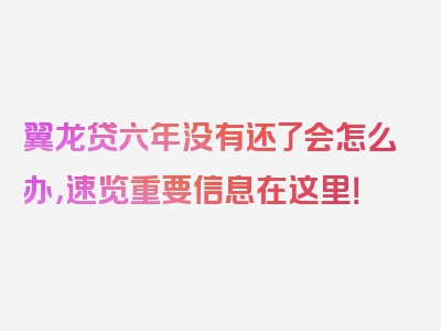 翼龙贷六年没有还了会怎么办，速览重要信息在这里！