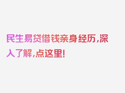 民生易贷借钱亲身经历，深入了解，点这里！