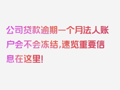 公司贷款逾期一个月法人账户会不会冻结，速览重要信息在这里！