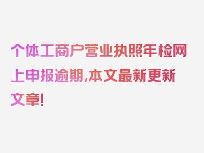 个体工商户营业执照年检网上申报逾期,本文最新更新文章！