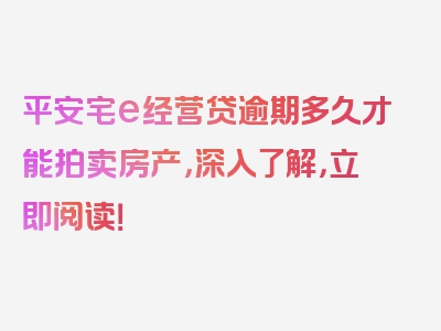 平安宅e经营贷逾期多久才能拍卖房产，深入了解，立即阅读！