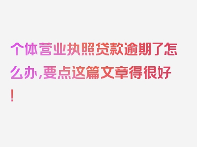 个体营业执照贷款逾期了怎么办，要点这篇文章得很好！