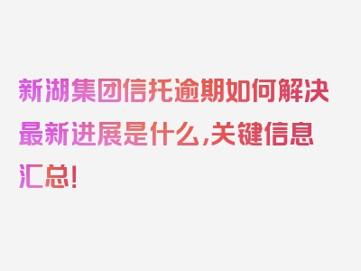 新湖集团信托逾期如何解决最新进展是什么，关键信息汇总！