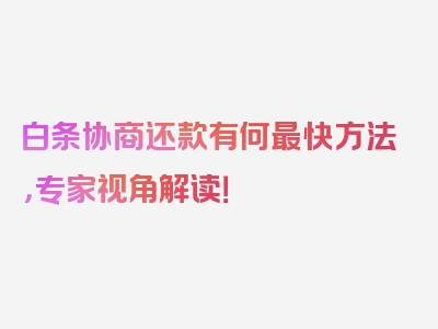 白条协商还款有何最快方法，专家视角解读！