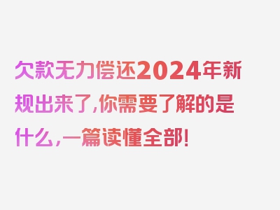 欠款无力偿还2024年新规出来了,你需要了解的是什么，一篇读懂全部！