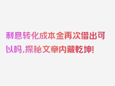 利息转化成本金再次借出可以吗，探秘文章内藏乾坤！