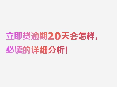 立即贷逾期20天会怎样，必读的详细分析！