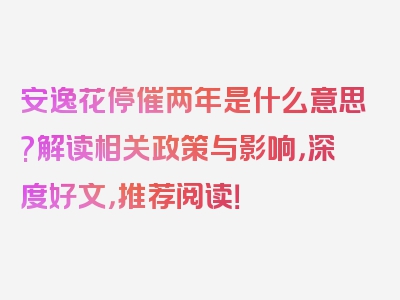 安逸花停催两年是什么意思?解读相关政策与影响，深度好文，推荐阅读！