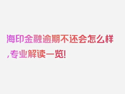 海印金融逾期不还会怎么样，专业解读一览！