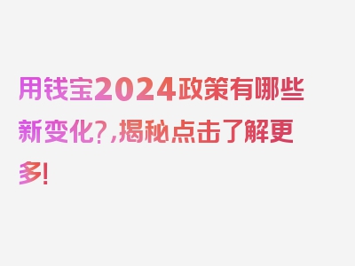 用钱宝2024政策有哪些新变化?，揭秘点击了解更多！