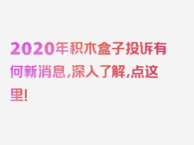 2020年积木盒子投诉有何新消息，深入了解，点这里！