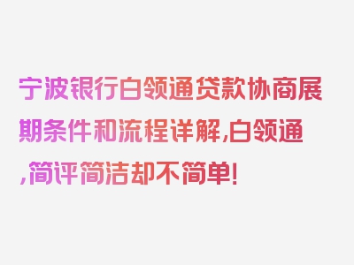 宁波银行白领通贷款协商展期条件和流程详解,白领通，简评简洁却不简单！