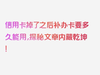 信用卡掉了之后补办卡要多久能用，探秘文章内藏乾坤！