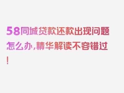 58同城贷款还款出现问题怎么办，精华解读不容错过！