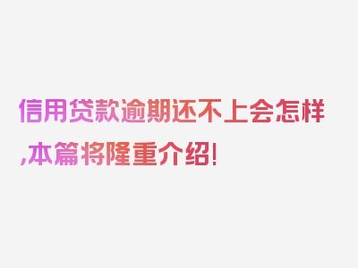 信用贷款逾期还不上会怎样，本篇将隆重介绍!