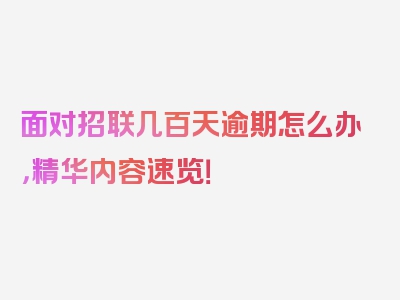 面对招联几百天逾期怎么办，精华内容速览！