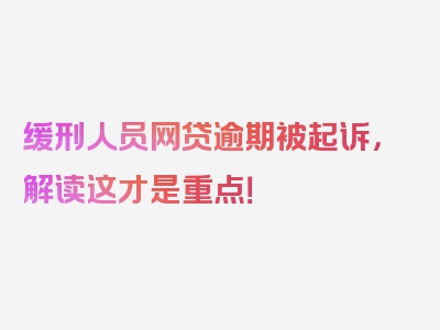 缓刑人员网贷逾期被起诉，解读这才是重点！