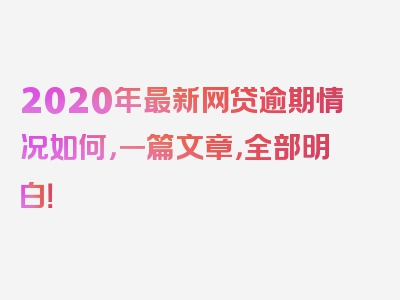 2020年最新网贷逾期情况如何，一篇文章，全部明白！