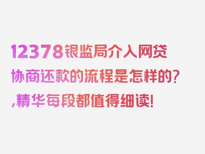 12378银监局介入网贷协商还款的流程是怎样的?，精华每段都值得细读！