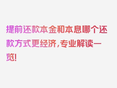 提前还款本金和本息哪个还款方式更经济，专业解读一览！