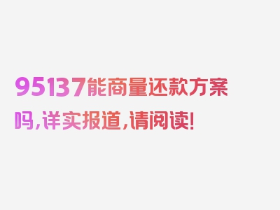 95137能商量还款方案吗，详实报道，请阅读！