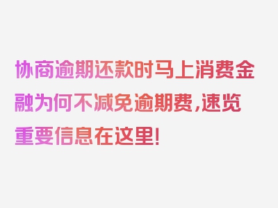 协商逾期还款时马上消费金融为何不减免逾期费，速览重要信息在这里！