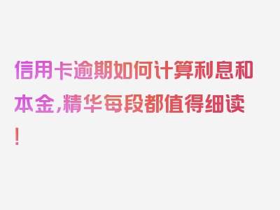 信用卡逾期如何计算利息和本金，精华每段都值得细读！