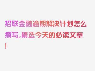 招联金融逾期解决计划怎么撰写，精选今天的必读文章！