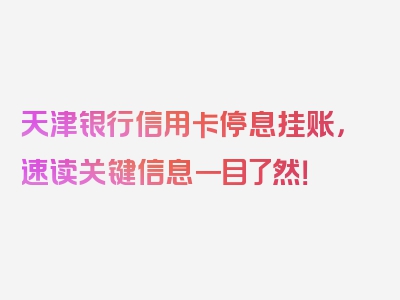 天津银行信用卡停息挂账，速读关键信息一目了然！