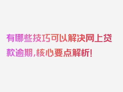 有哪些技巧可以解决网上贷款逾期，核心要点解析！