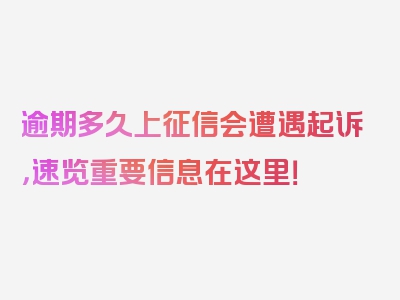 逾期多久上征信会遭遇起诉，速览重要信息在这里！