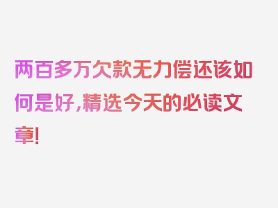 两百多万欠款无力偿还该如何是好，精选今天的必读文章！