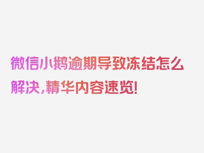 微信小鹅逾期导致冻结怎么解决，精华内容速览！