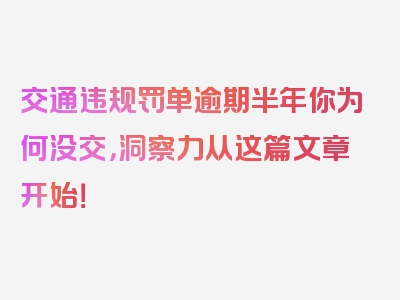 交通违规罚单逾期半年你为何没交，洞察力从这篇文章开始！